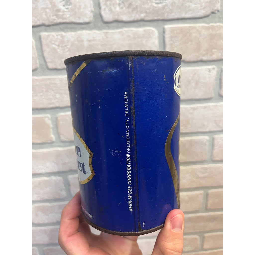 Vintage 1960s Kerr McGee Blue Velvet Motor Oil Metal Can 1qt Advertising - Empty