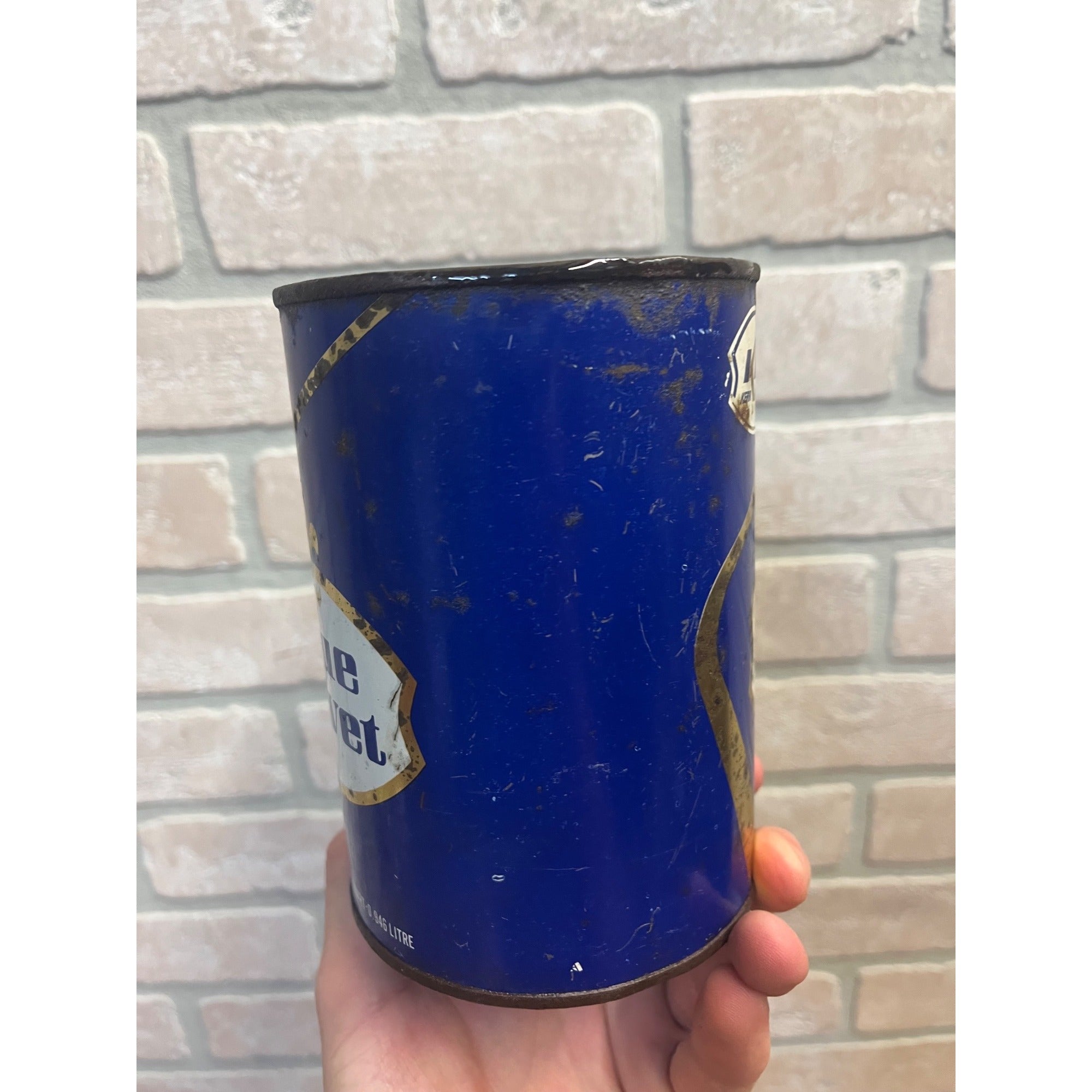 Vintage 1960s Kerr McGee Blue Velvet Motor Oil Metal Can 1qt Advertising - Empty