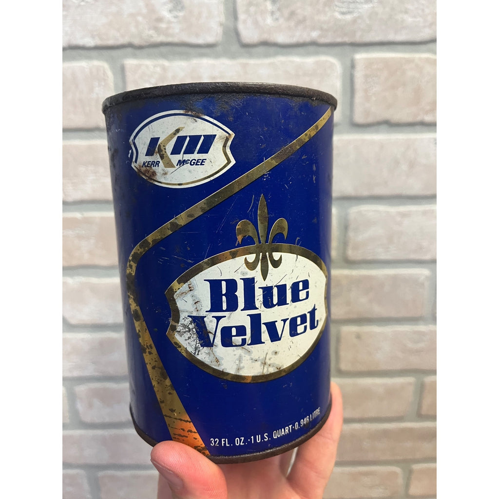 Vintage 1960s Kerr McGee Blue Velvet Motor Oil Metal Can 1qt Advertising - Empty