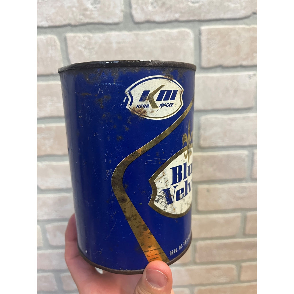 Vintage 1960s Kerr McGee Blue Velvet Motor Oil Metal Can 1qt Advertising - Empty