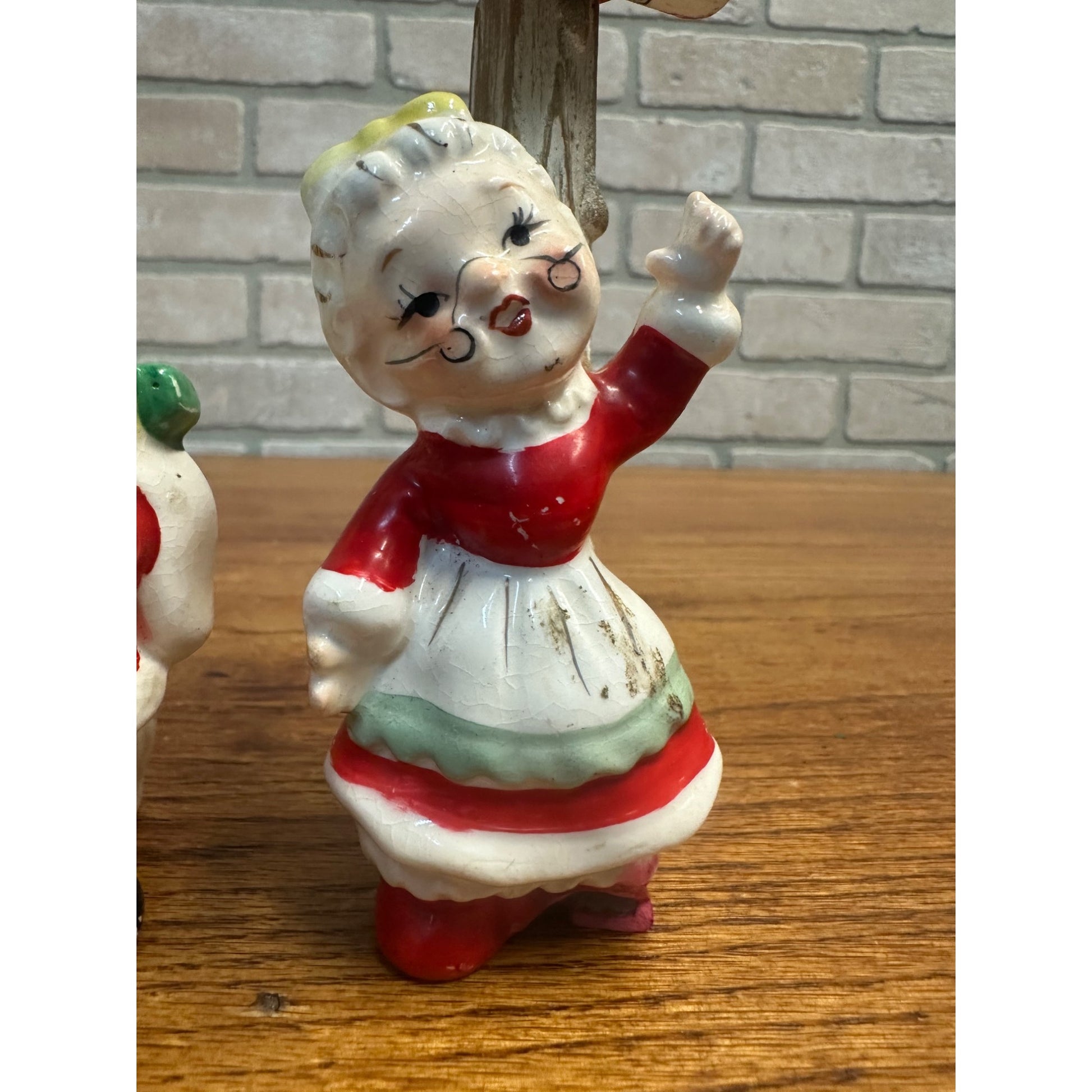 Vintage 1960s Kitschy Japan Santa & Mrs Claus Porcelain Candle Holders Pair
