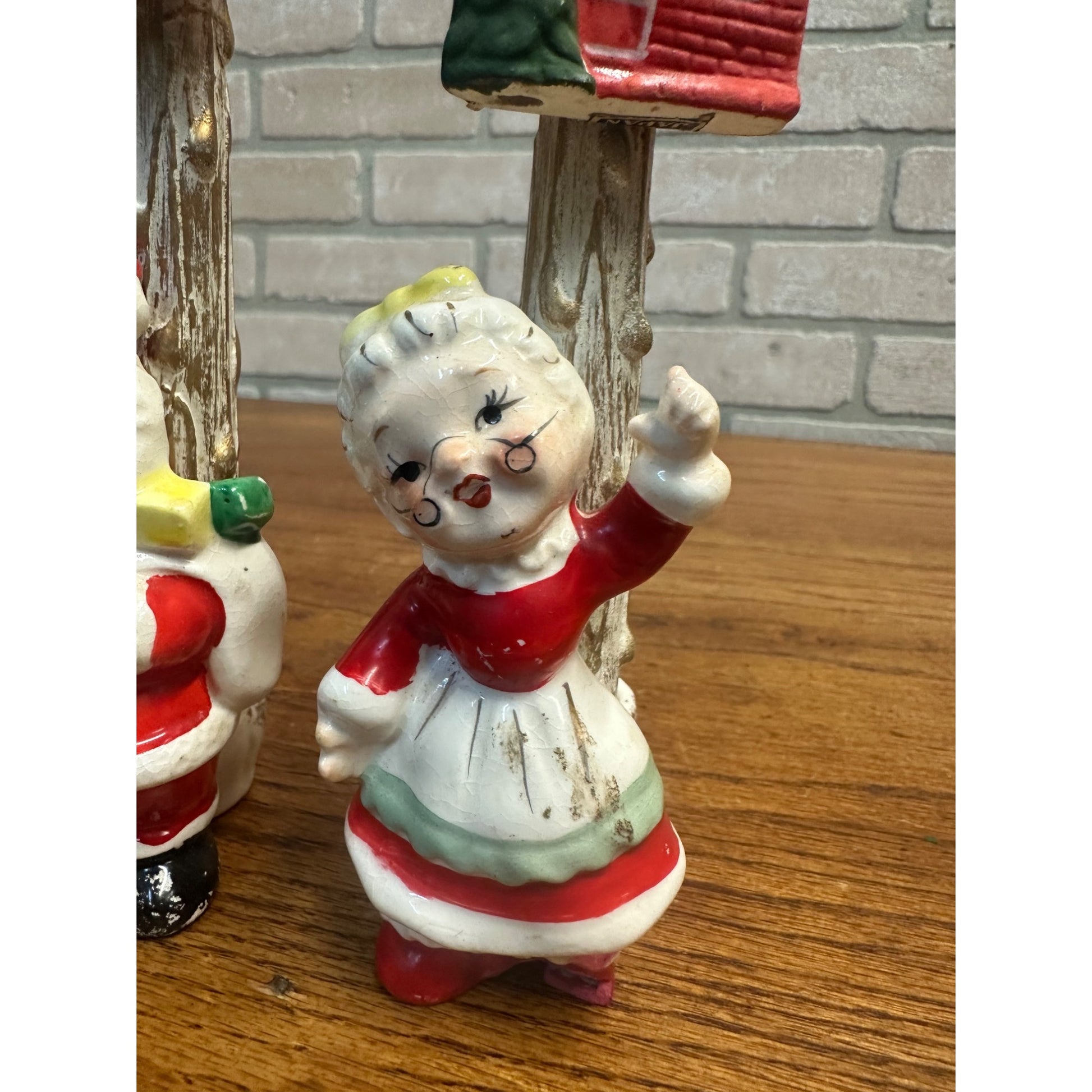 Vintage 1960s Kitschy Japan Santa & Mrs Claus Porcelain Candle Holders Pair