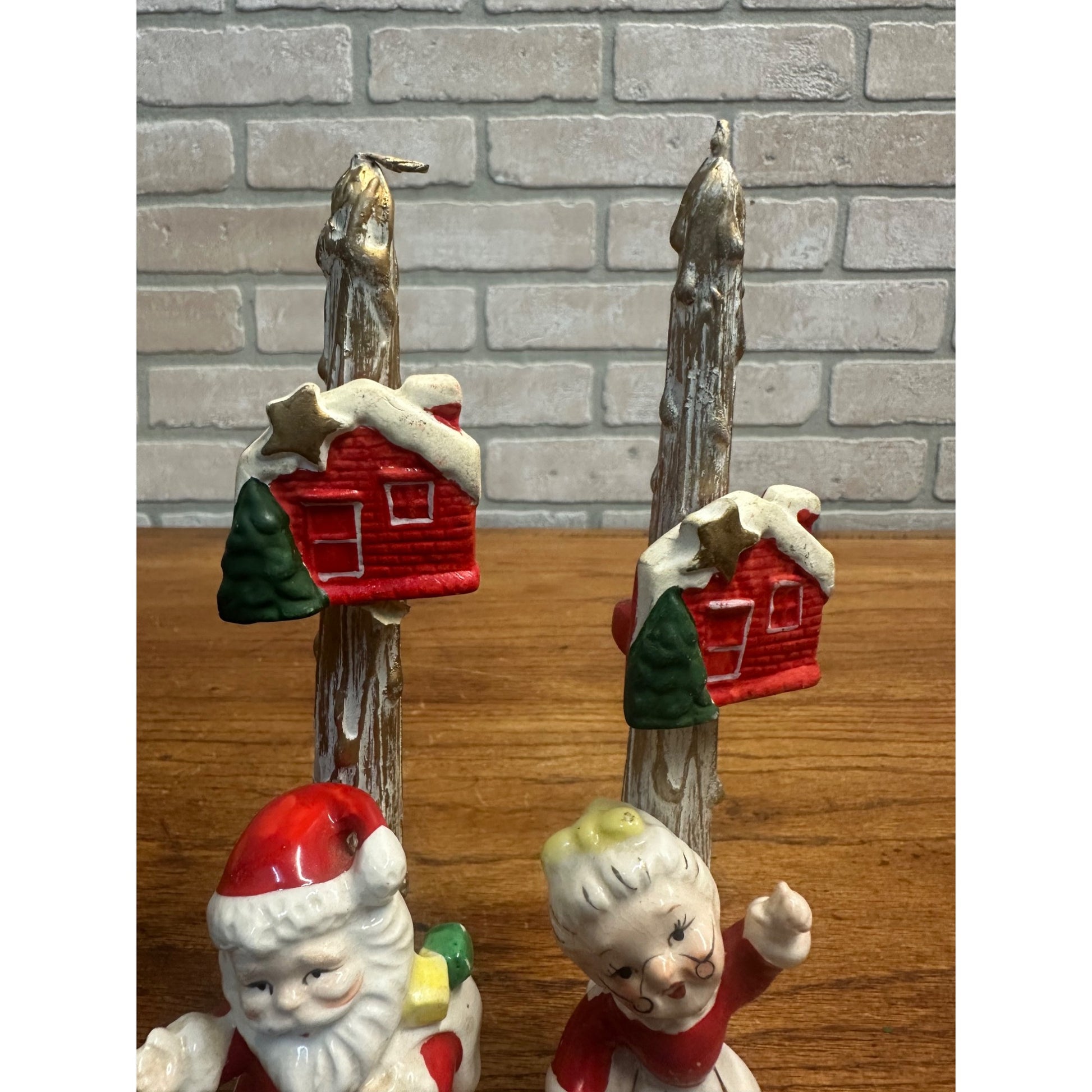 Vintage 1960s Kitschy Japan Santa & Mrs Claus Porcelain Candle Holders Pair
