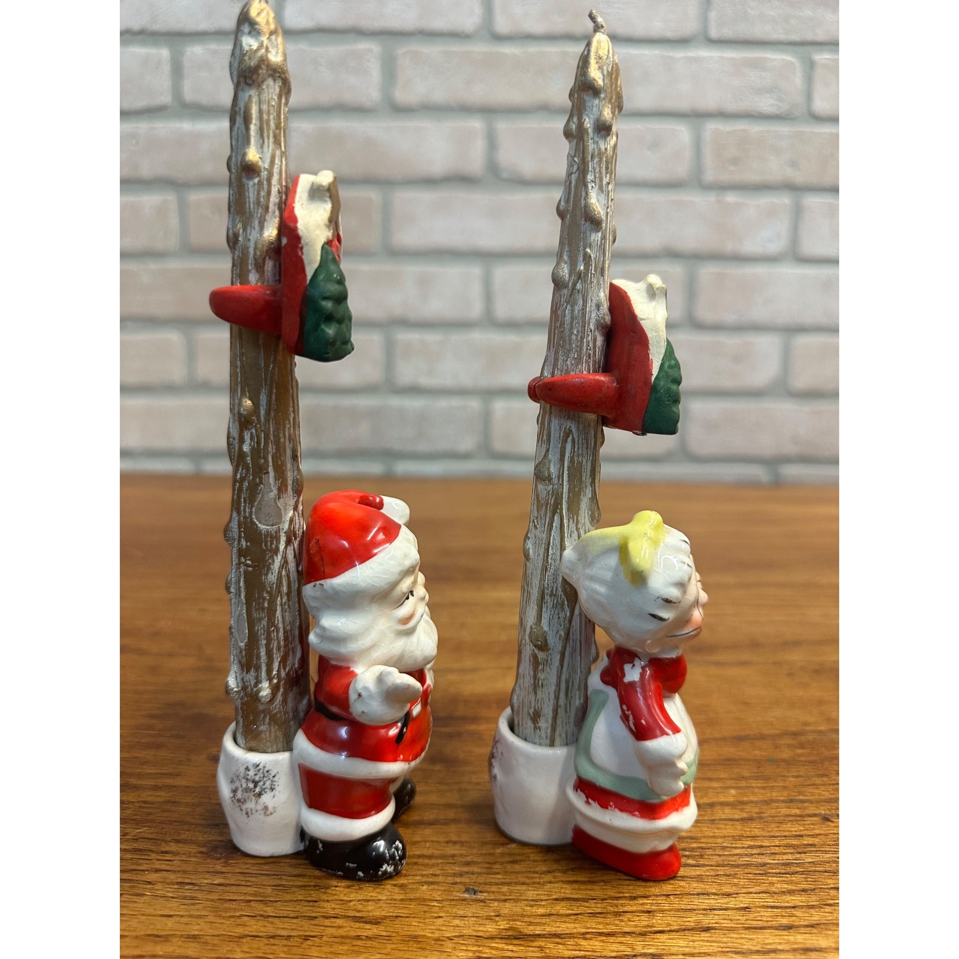Vintage 1960s Kitschy Japan Santa & Mrs Claus Porcelain Candle Holders Pair