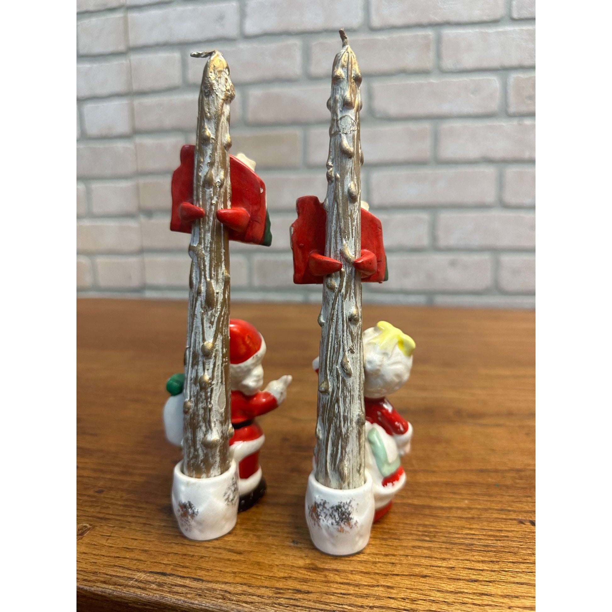 Vintage 1960s Kitschy Japan Santa & Mrs Claus Porcelain Candle Holders Pair
