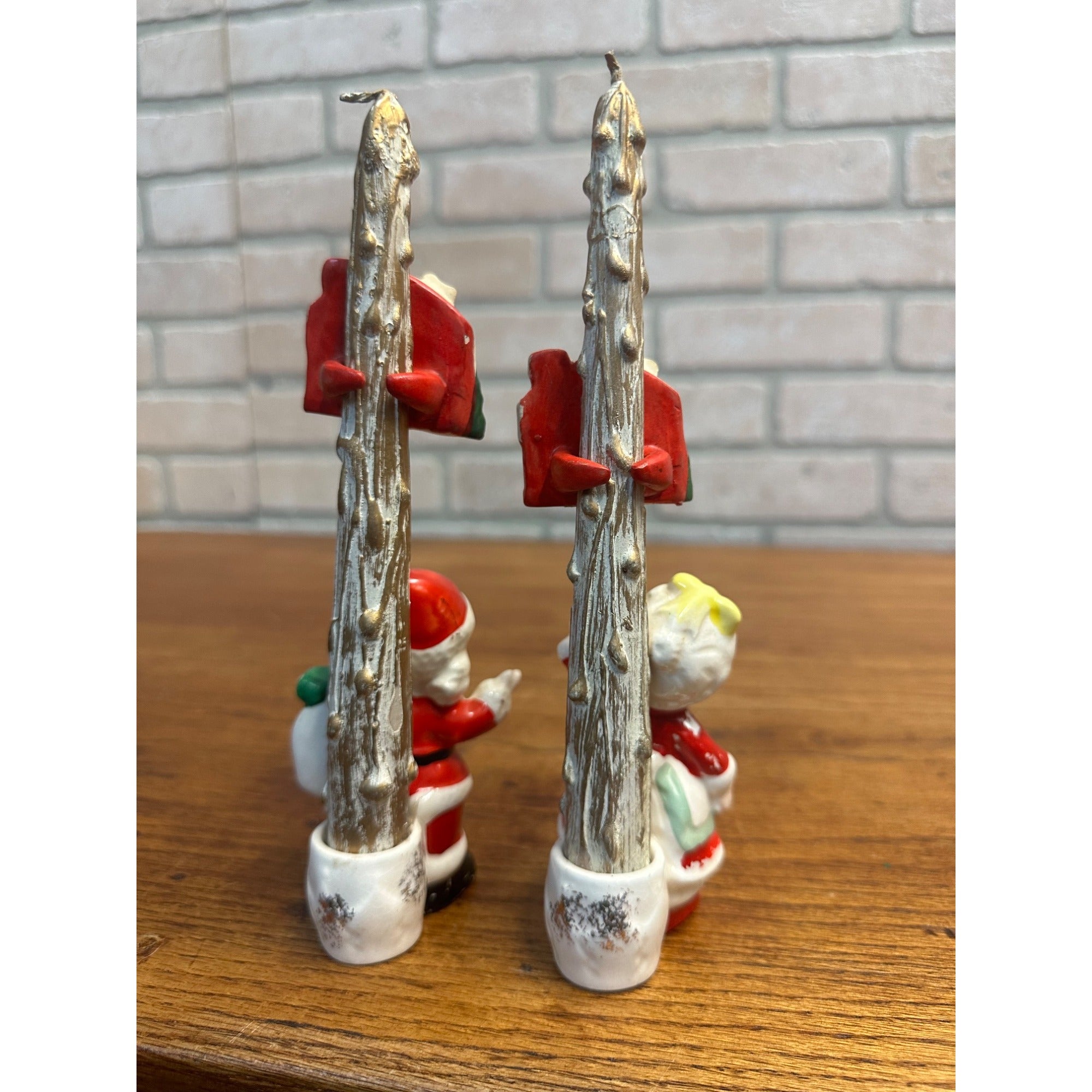 Vintage 1960s Kitschy Japan Santa & Mrs Claus Porcelain Candle Holders Pair