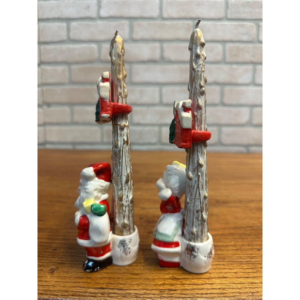 Vintage 1960s Kitschy Japan Santa & Mrs Claus Porcelain Candle Holders Pair