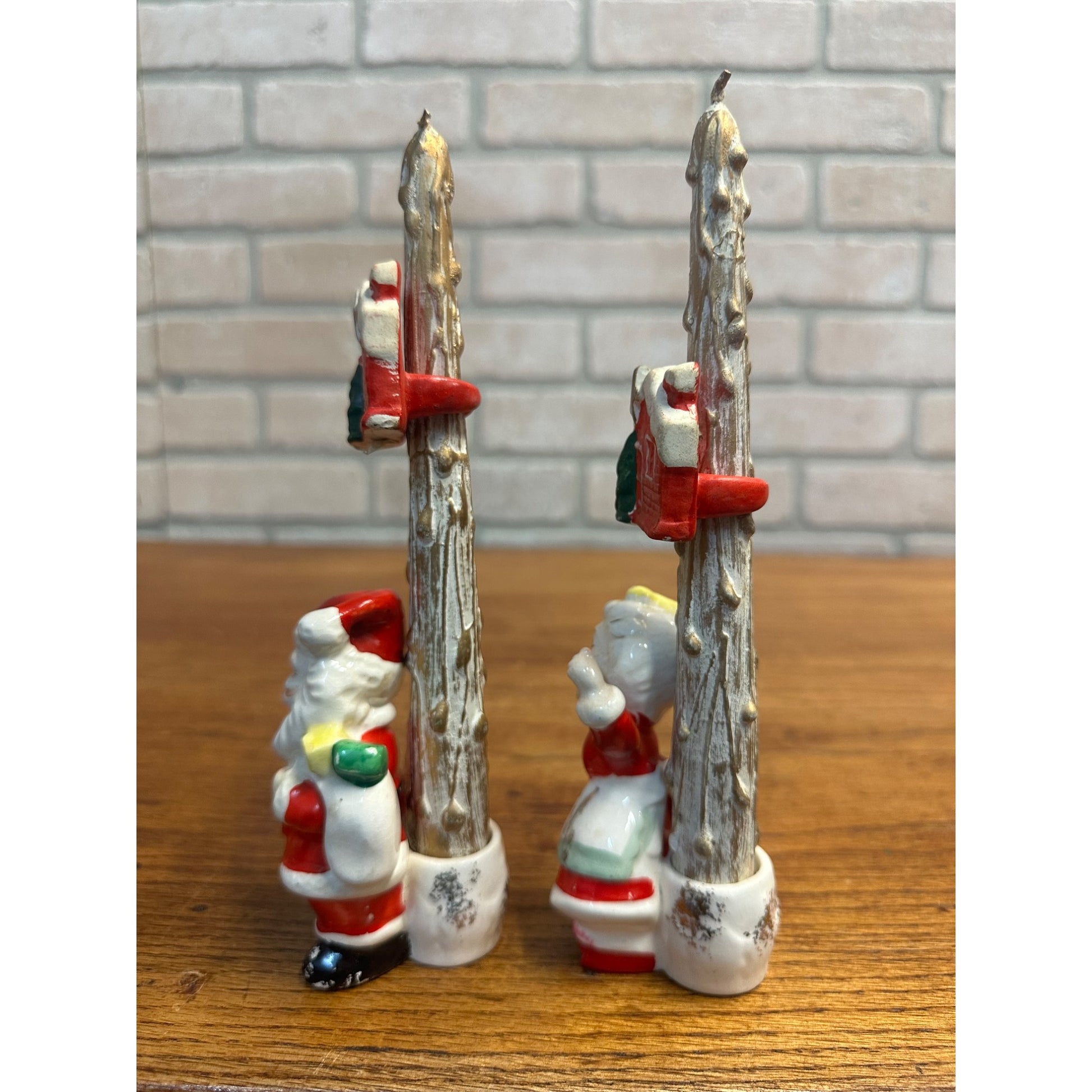 Vintage 1960s Kitschy Japan Santa & Mrs Claus Porcelain Candle Holders Pair