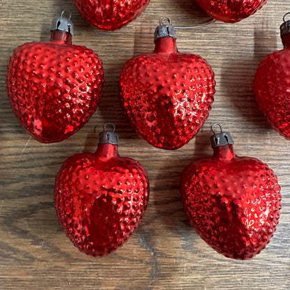 Vintage 1930s German Blown Glass Red Bumpy Heart Christmas Ornaments Lot (7)