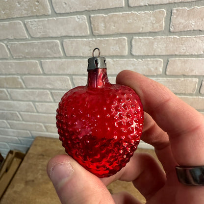 Vintage 1930s German Blown Glass Red Bumpy Heart Christmas Ornaments Lot (7)