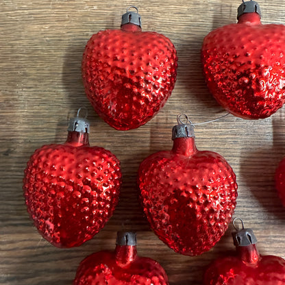 Vintage 1930s German Blown Glass Red Bumpy Heart Christmas Ornaments Lot (7)