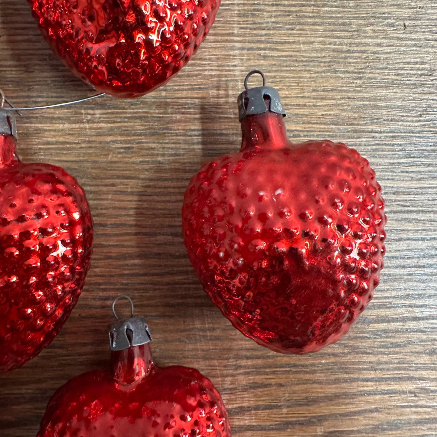 Vintage 1930s German Blown Glass Red Bumpy Heart Christmas Ornaments Lot (7)