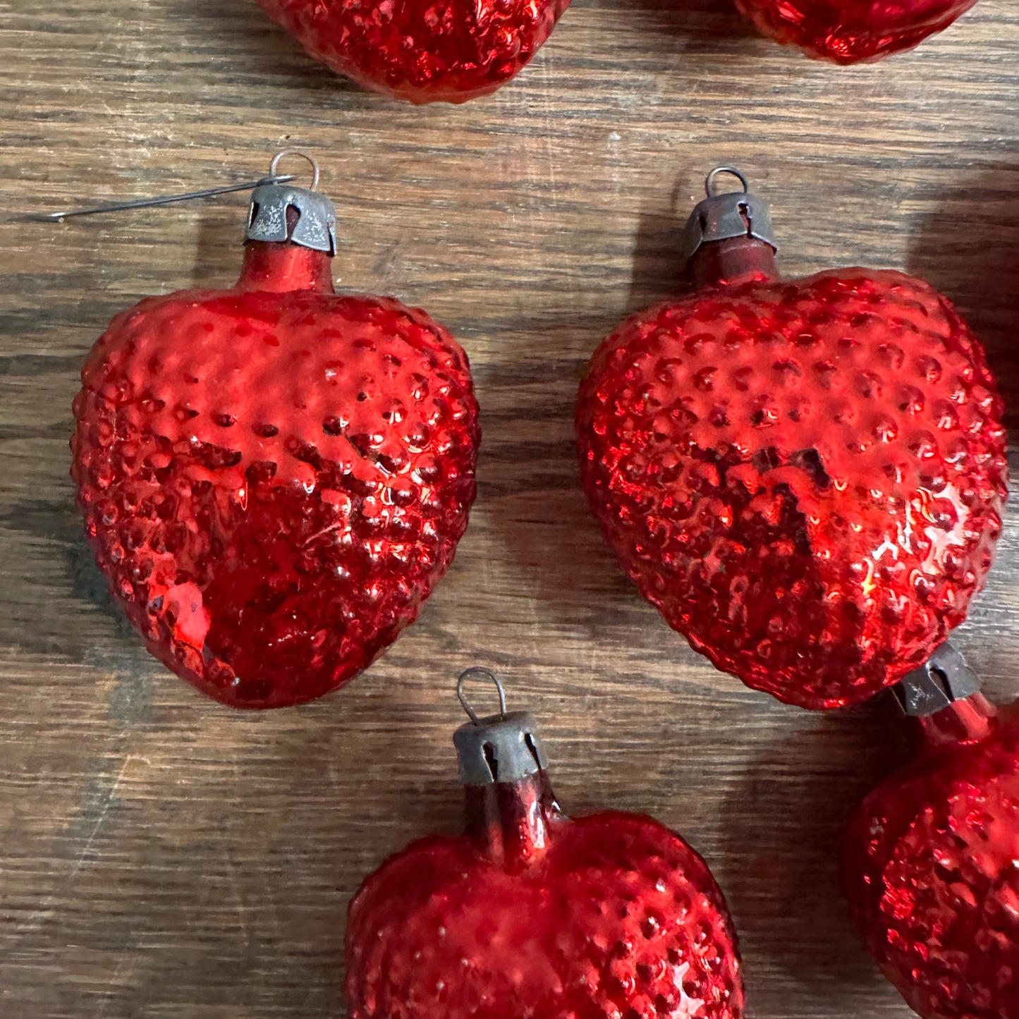 Vintage 1930s German Blown Glass Red Bumpy Heart Christmas Ornaments Lot (7)