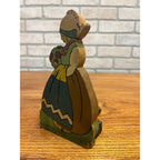 Vintage Hand Painted Dutch Girl Wooden Doorstop Door Wedge Folk Art Holland 1930s