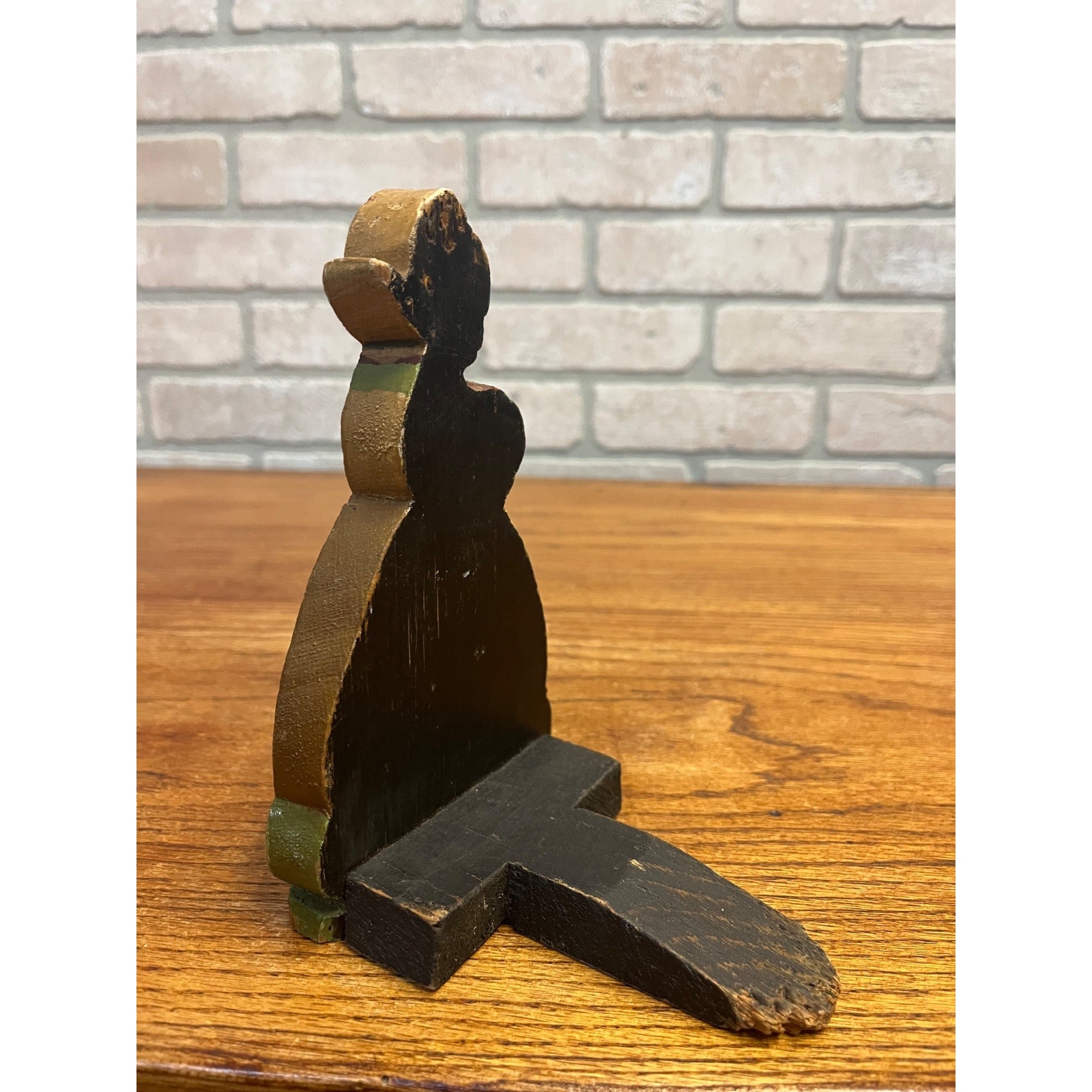 Vintage Hand Painted Dutch Girl Wooden Doorstop Door Wedge Folk Art Holland 1930s