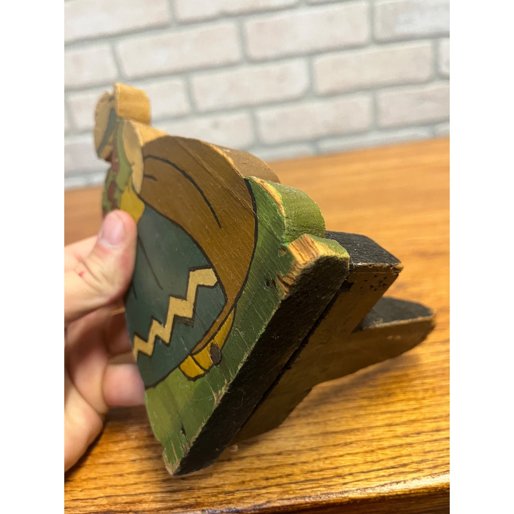 Vintage Hand Painted Dutch Girl Wooden Doorstop Door Wedge Folk Art Holland 1930s
