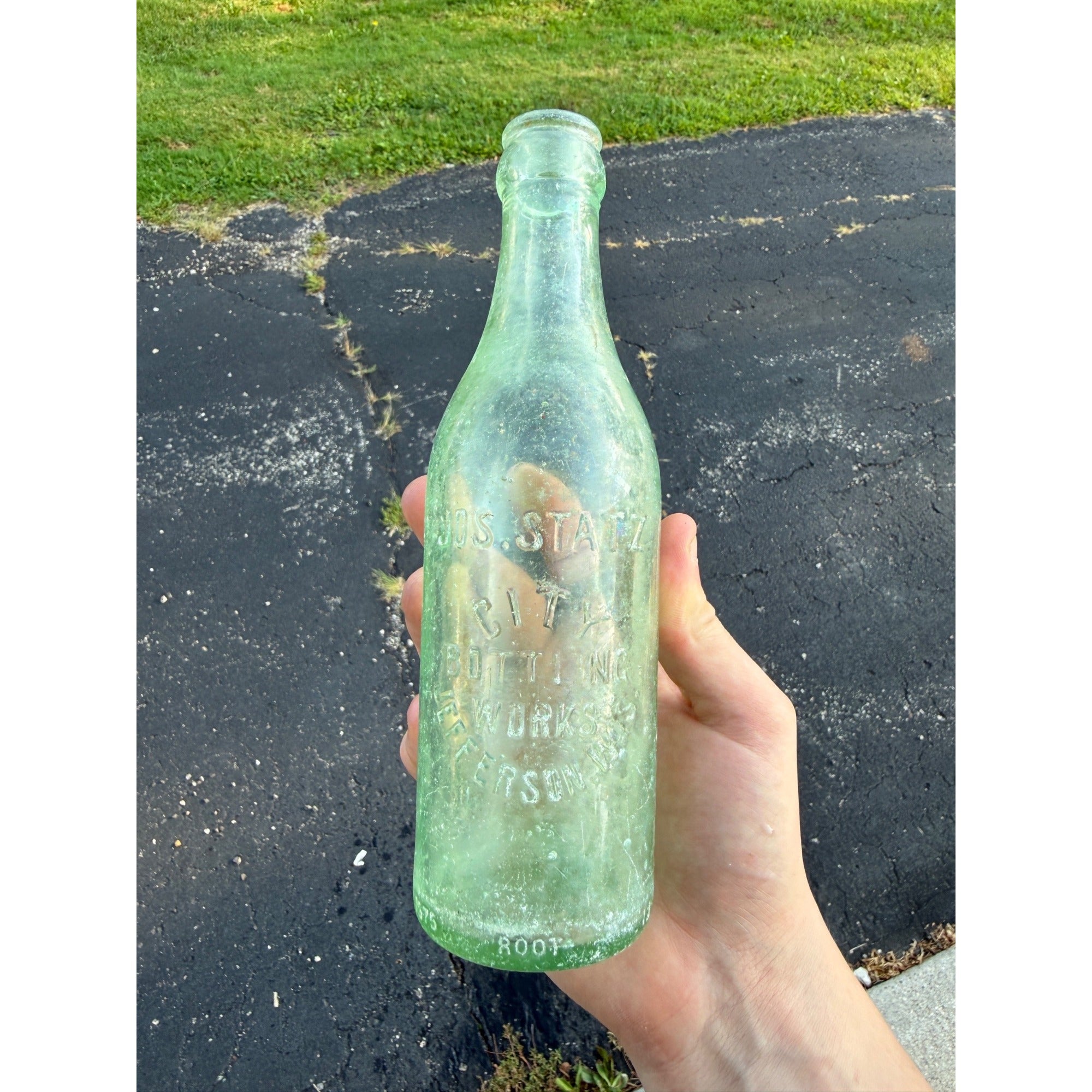 Antique Jos Statz City Bottling Works Jefferson Wis. Soda Aqua Bottle Embossed