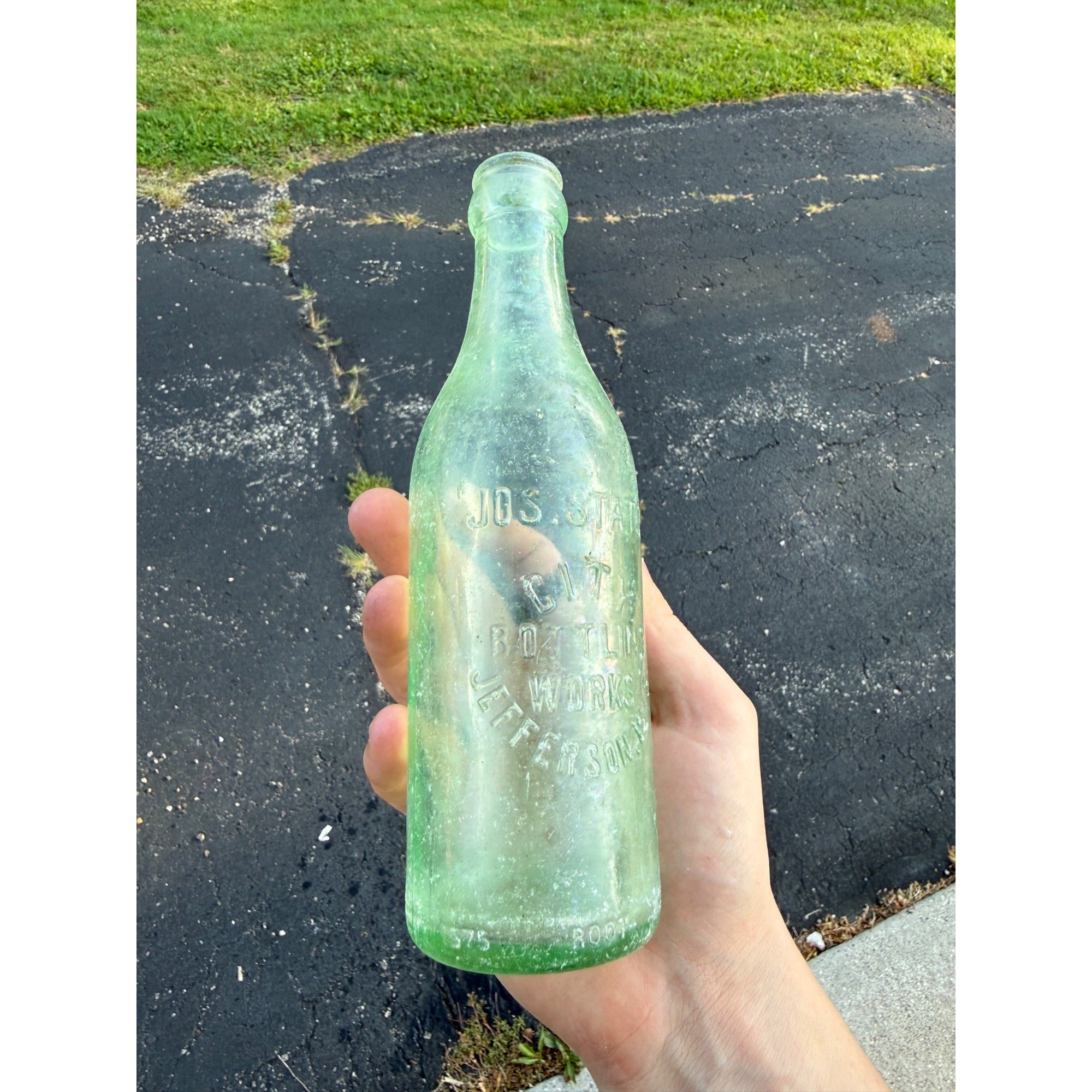 Antique Jos Statz City Bottling Works Jefferson Wis. Soda Aqua Bottle Embossed
