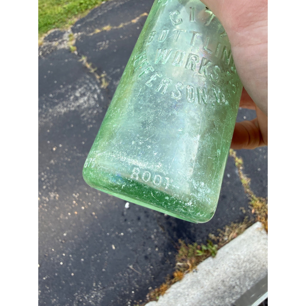 Antique Jos Statz City Bottling Works Jefferson Wis. Soda Aqua Bottle Embossed