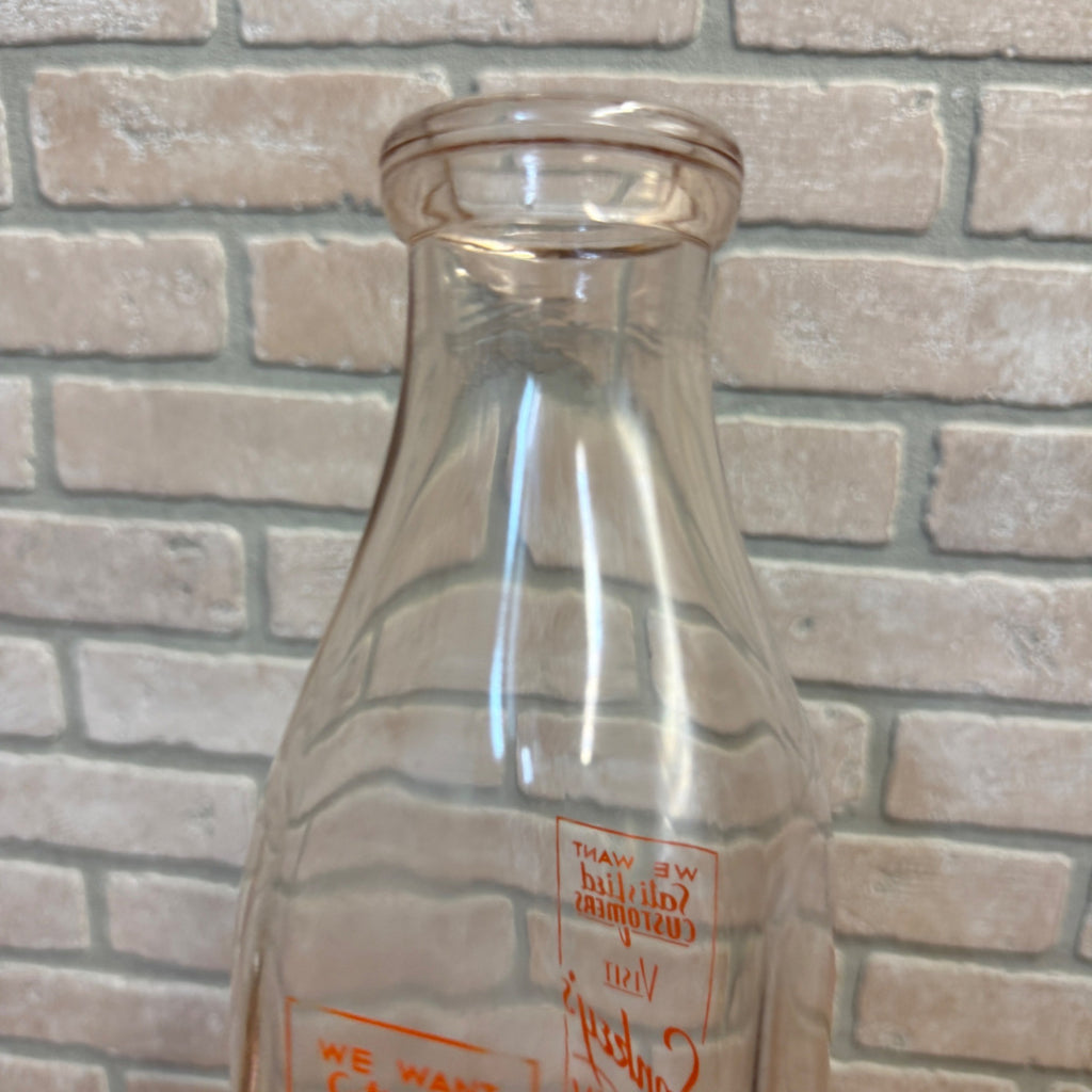 VTG Quart Milk Bottle SANKEY'S DAIRY Oconto Falls Wis. 9 1/2" Tall Wisconsin