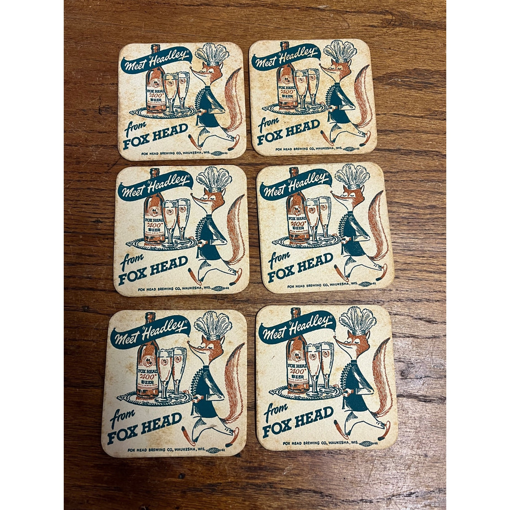 Vintage Fox Head Waukesha 400 Beer Wisconsin Bar Coasters Set (6) Headley