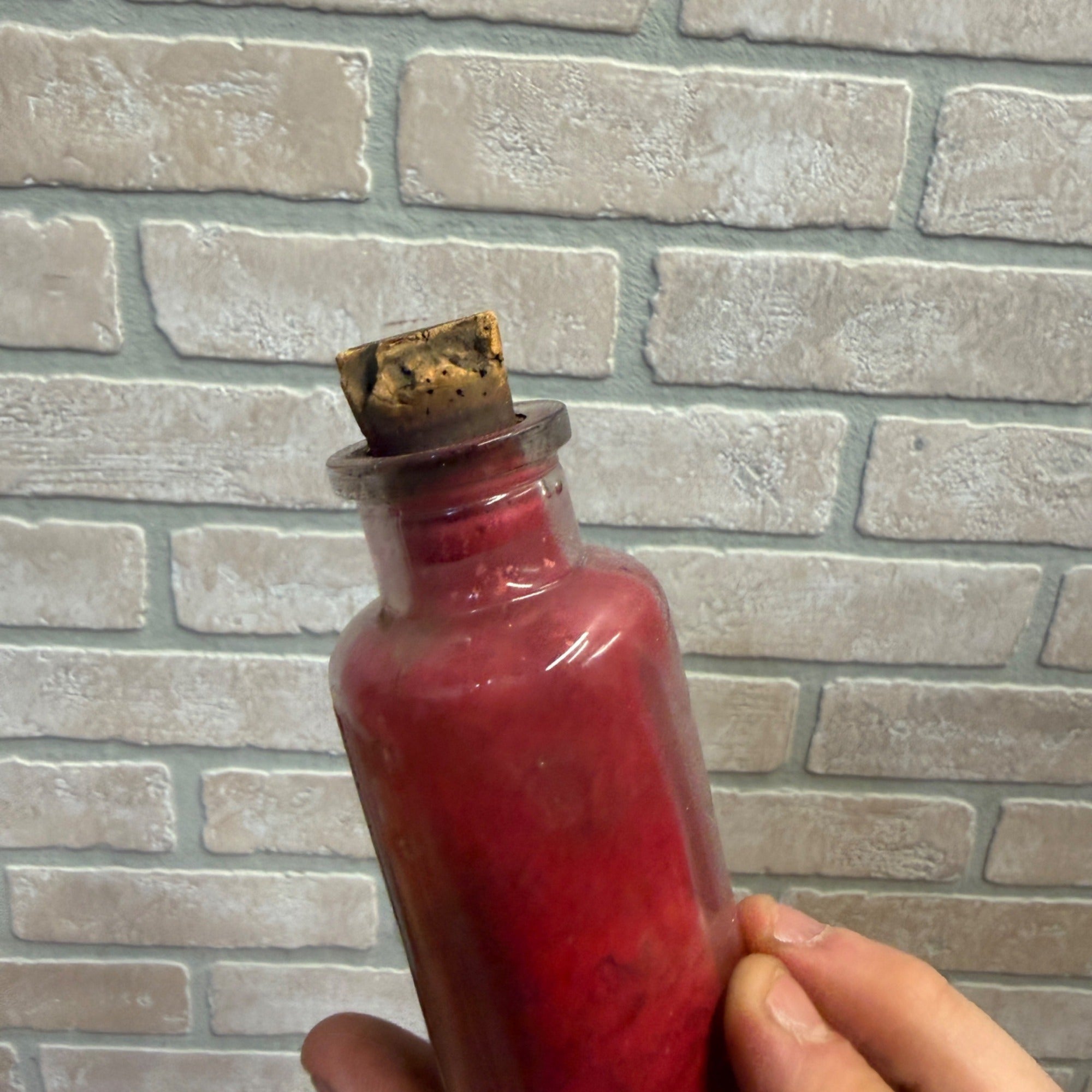 Vintage Glass Bottle With Cork Stopper Carmine No. 40  Old Salamander Drug House Apothecary Pharmacy