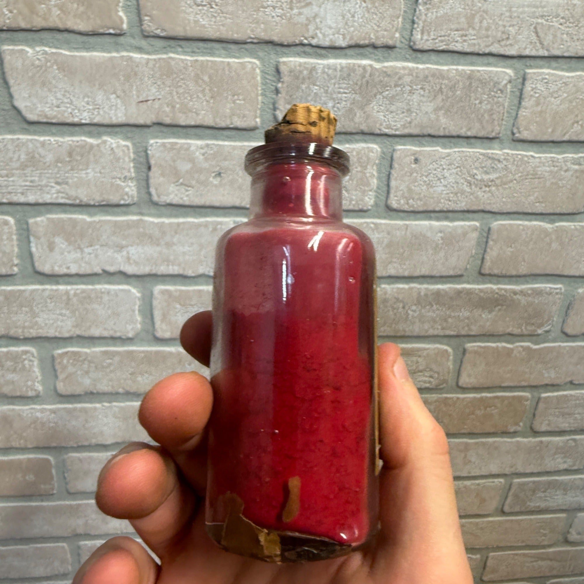 Vintage Glass Bottle With Cork Stopper Carmine No. 40  Old Salamander Drug House Apothecary Pharmacy