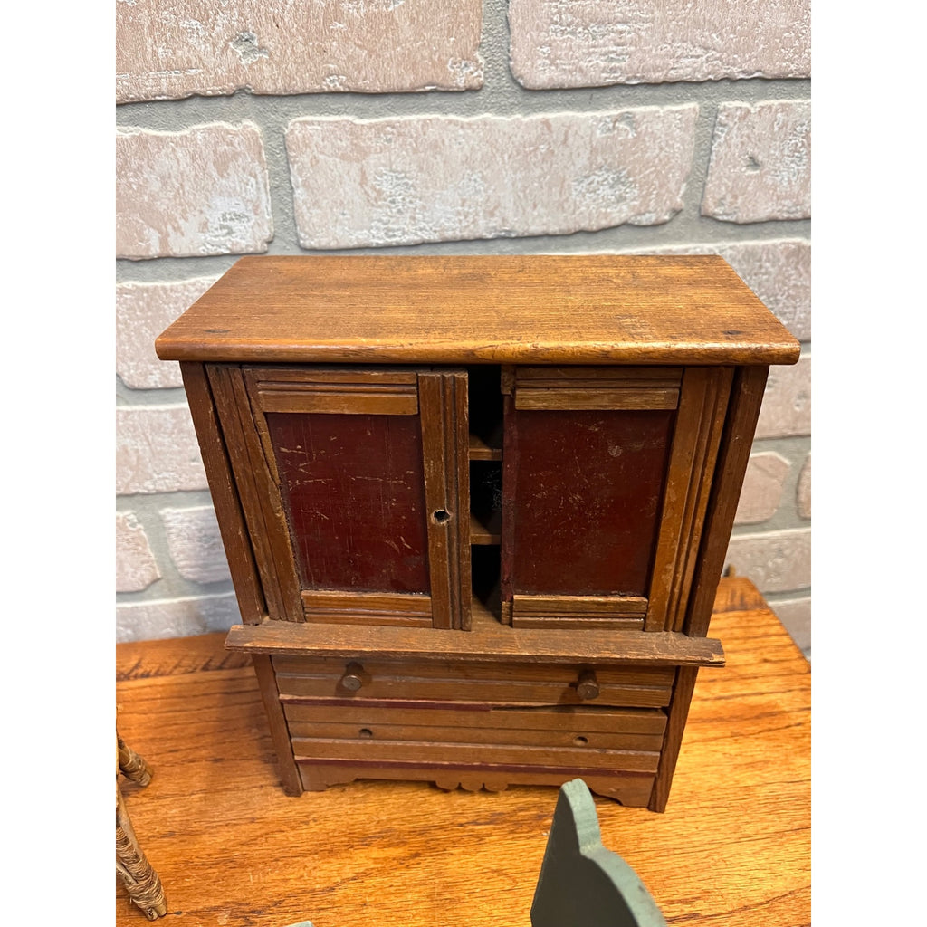 Antique Vintage Handmade Wooden Doll Furniture Lot – Chairs Table Hutch Bench