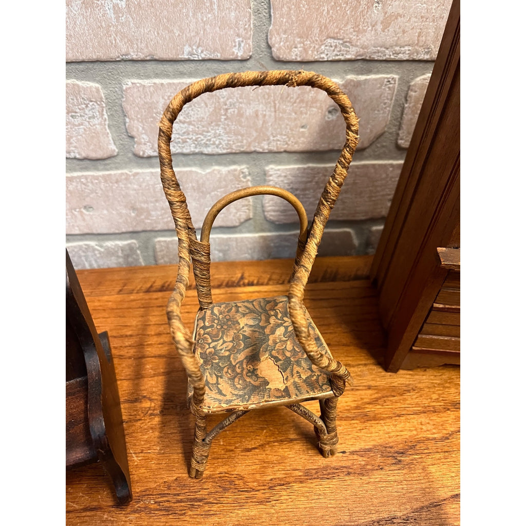 Antique Vintage Handmade Wooden Doll Furniture Lot – Chairs Table Hutch Bench