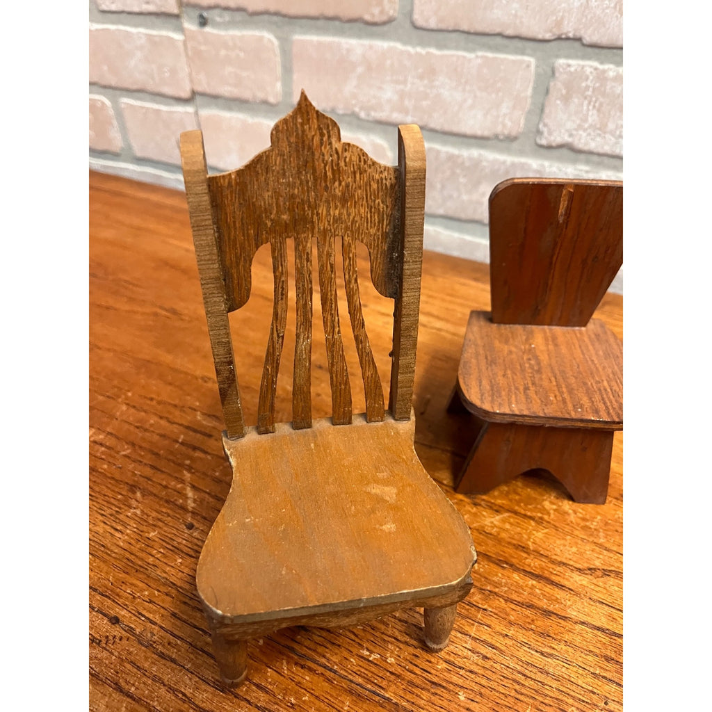 Antique Vintage Handmade Wooden Doll Furniture Lot – Chairs Table Hutch Bench