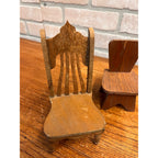 Antique Vintage Handmade Wooden Doll Furniture Lot – Chairs Table Hutch Bench