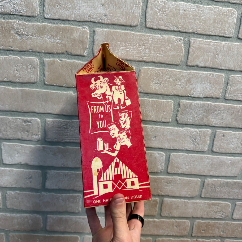 RARE Vintage Barton Wisconsin Dairy Milk Wax Paper Carton Kewaskum Half Gal