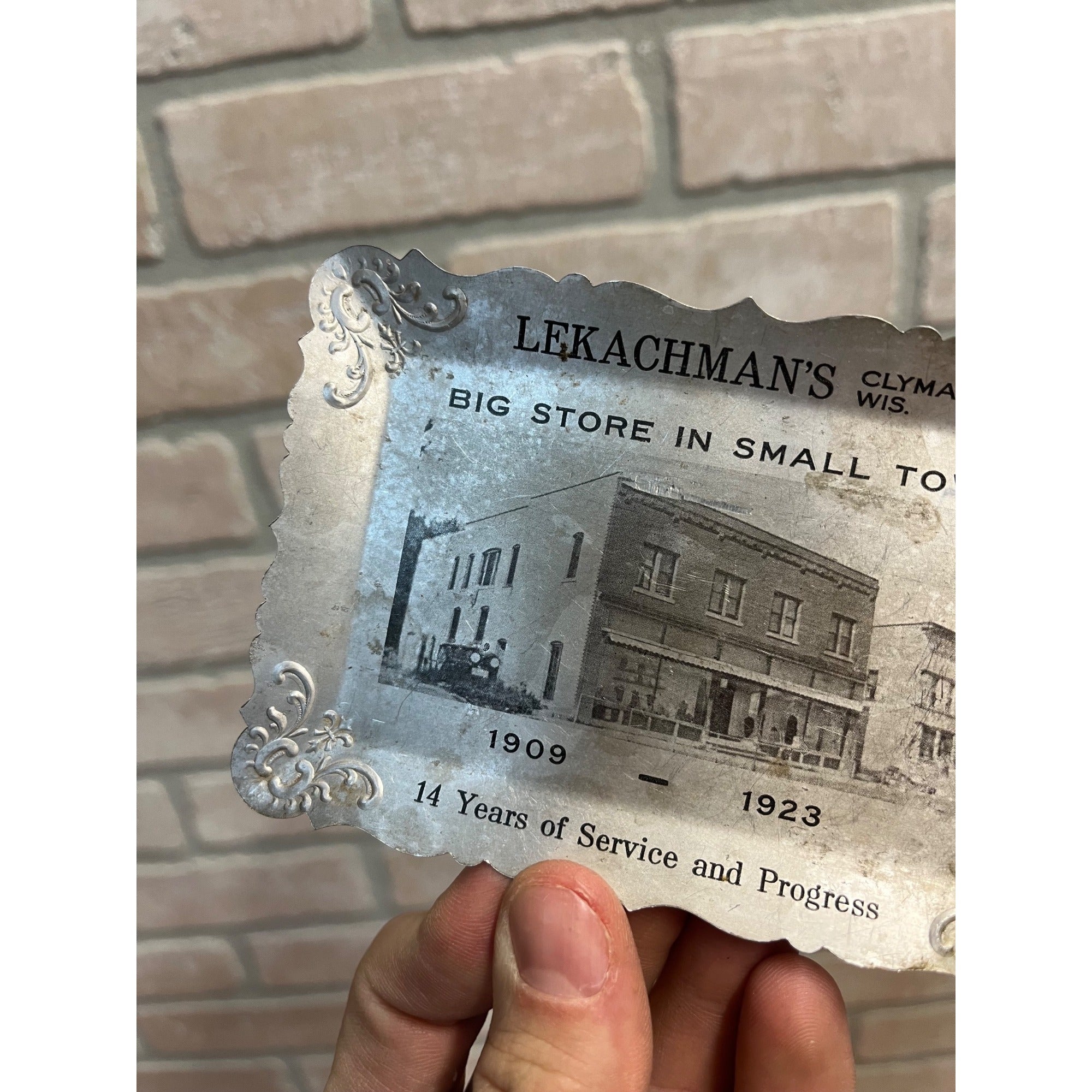 Vintage 1923 Lekachman's General Store Clyman Wis Aluminum Tray Coin Dish