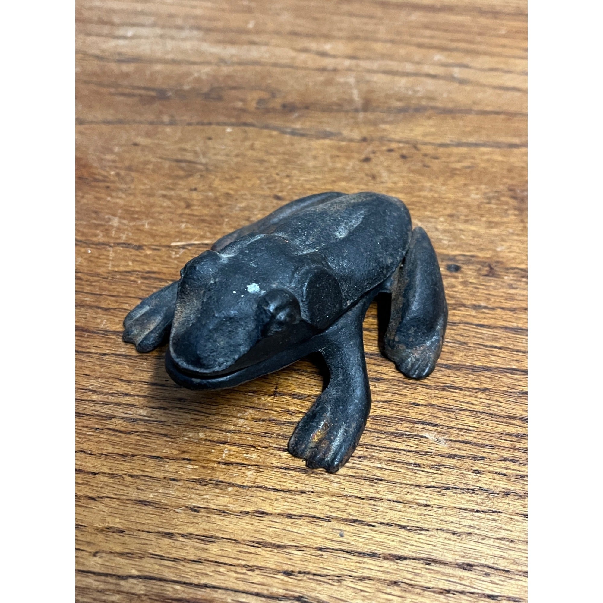 Antique Cast Iron Frog Cigarette Trinket Box Holder & Lid - Hinged 5" Long