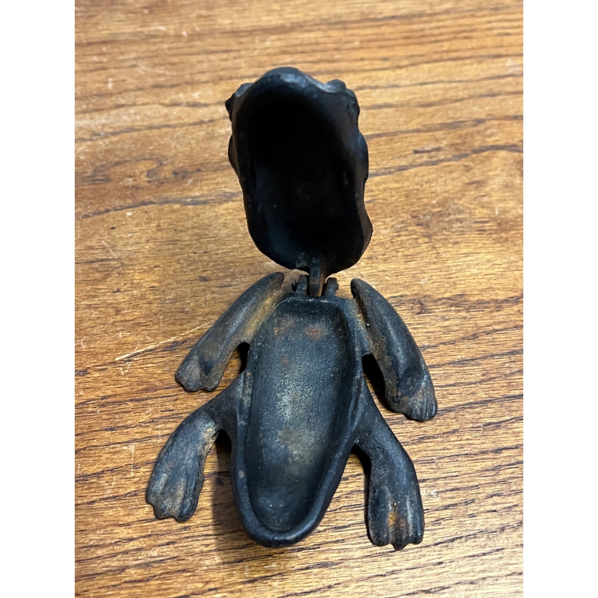 Antique Cast Iron Frog Cigarette Trinket Box Holder & Lid - Hinged 5" Long