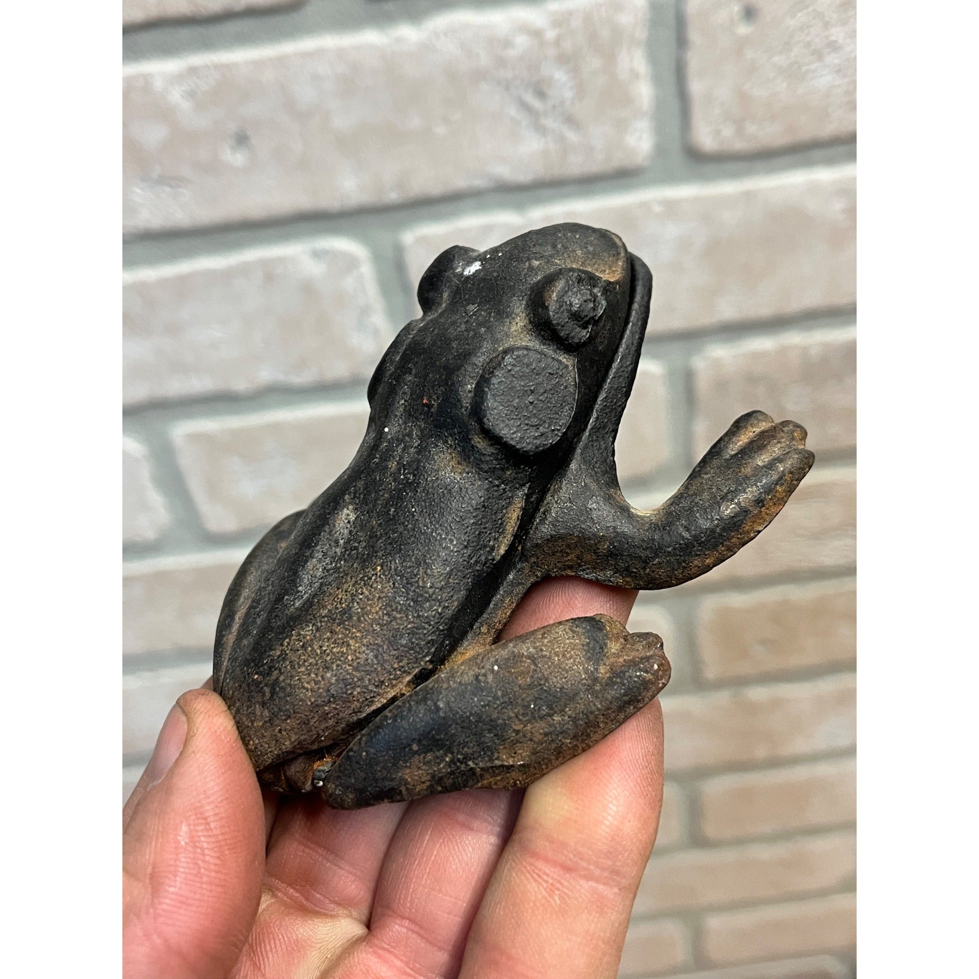 Antique Cast Iron Frog Cigarette Trinket Box Holder & Lid - Hinged 5" Long