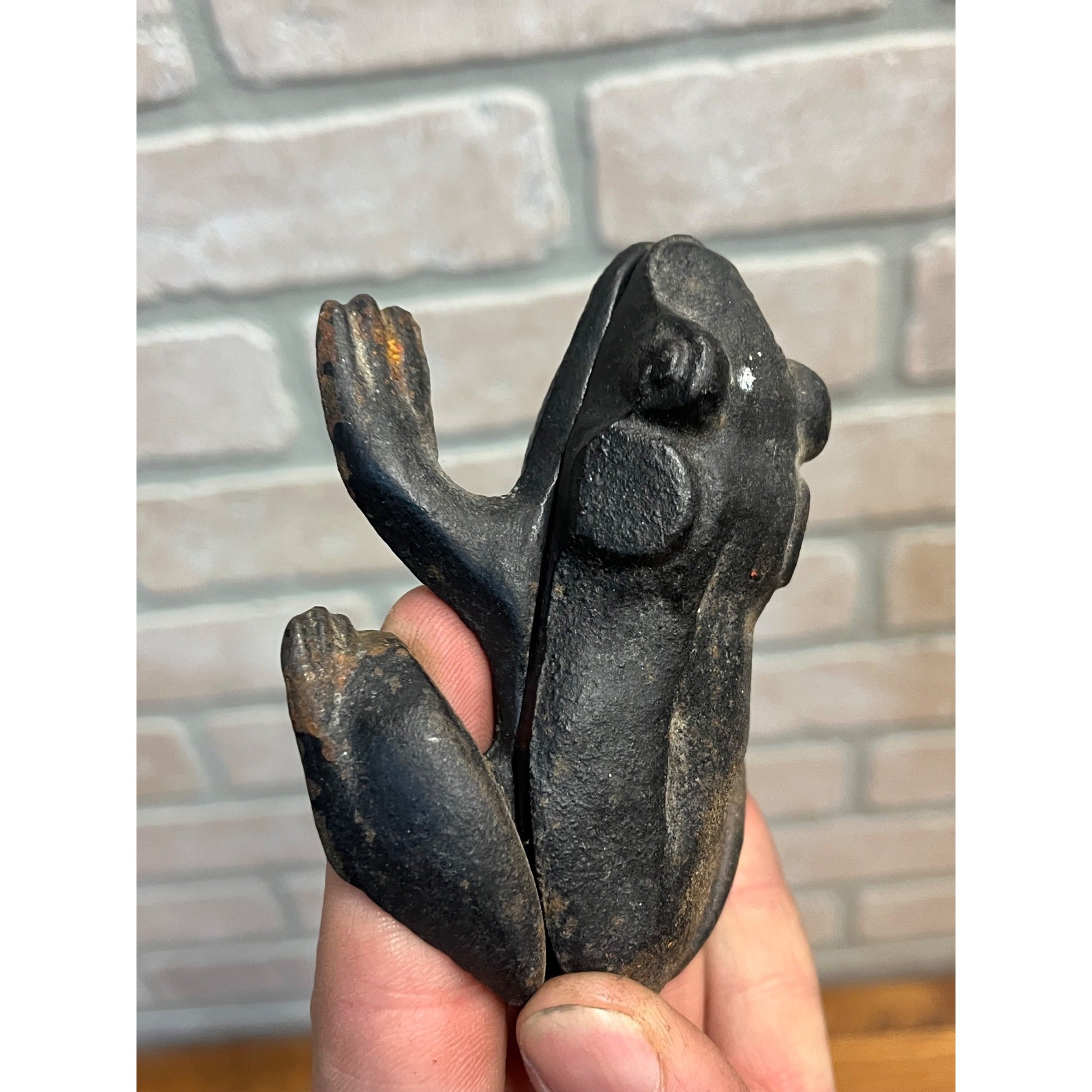 Antique Cast Iron Frog Cigarette Trinket Box Holder & Lid - Hinged 5" Long