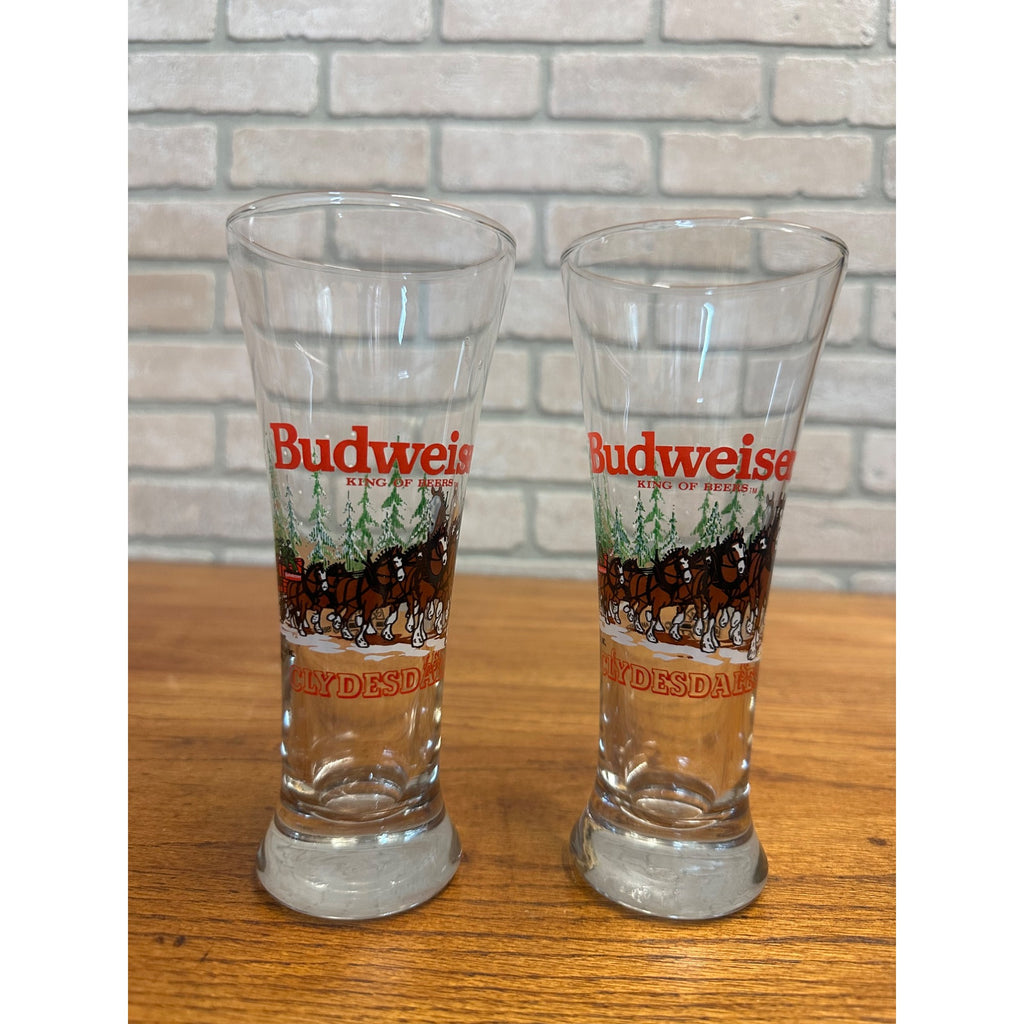 Vintage 1989 Budweiser Clydesdale Set Of (2) Pilsner Beer Glass Cups Barware
