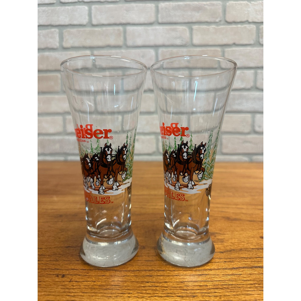 Vintage 1989 Budweiser Clydesdale Set Of (2) Pilsner Beer Glass Cups Barware