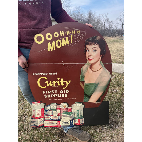 Vintage 1950s Curity First Aid Supplies Advertising Cardboard Store Sign