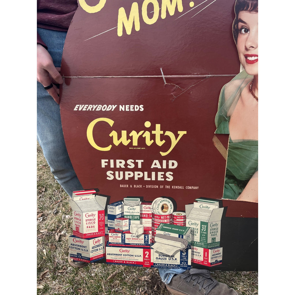 Vintage 1950s Curity First Aid Supplies Advertising Cardboard Store Sign