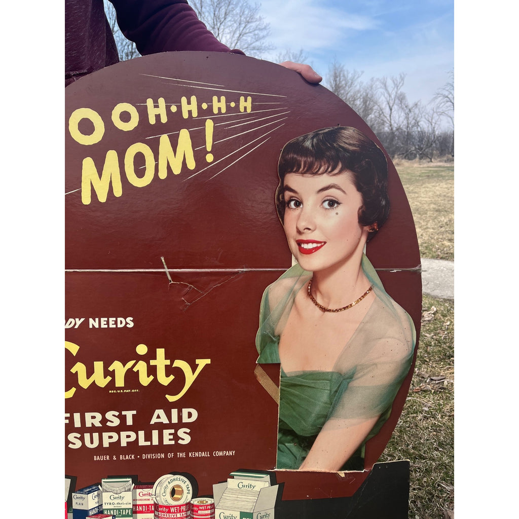 Vintage 1950s Curity First Aid Supplies Advertising Cardboard Store Sign