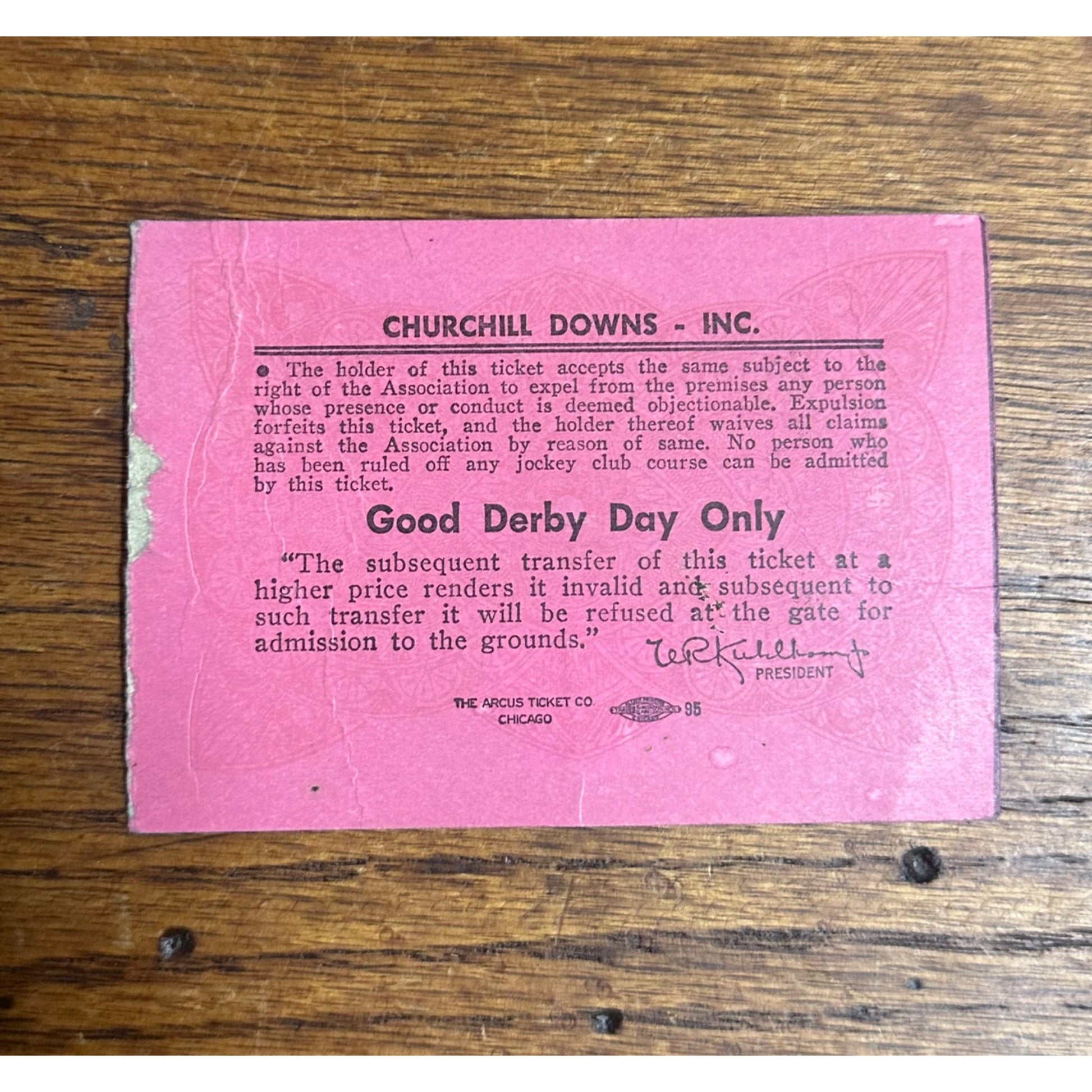Original 1964 Churchill Downs Kentucky Derby Clubhouse Box Seat Ticket Vintage