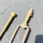 Antique Vintage Brass Handle & Steel Fireplace Tools Tongs & Fire Poker