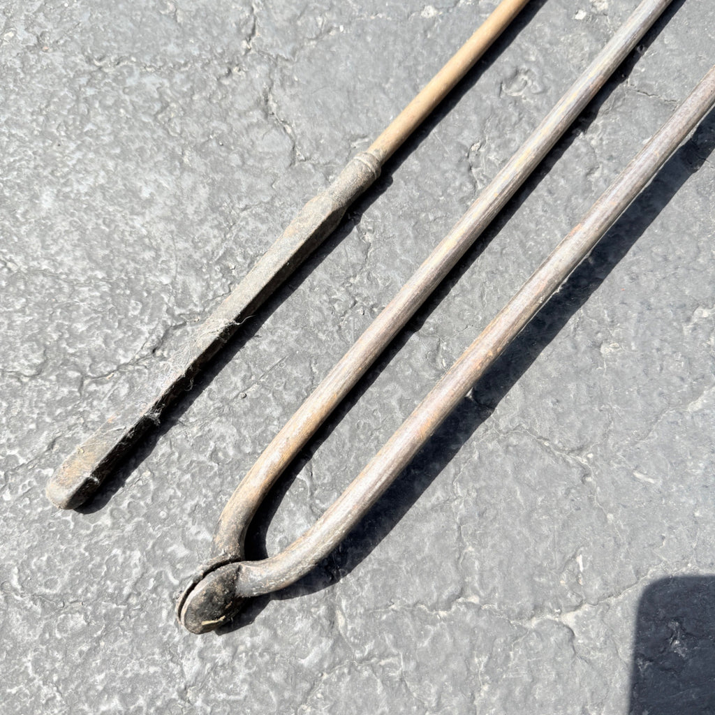 Antique Vintage Brass Handle & Steel Fireplace Tools Tongs & Fire Poker