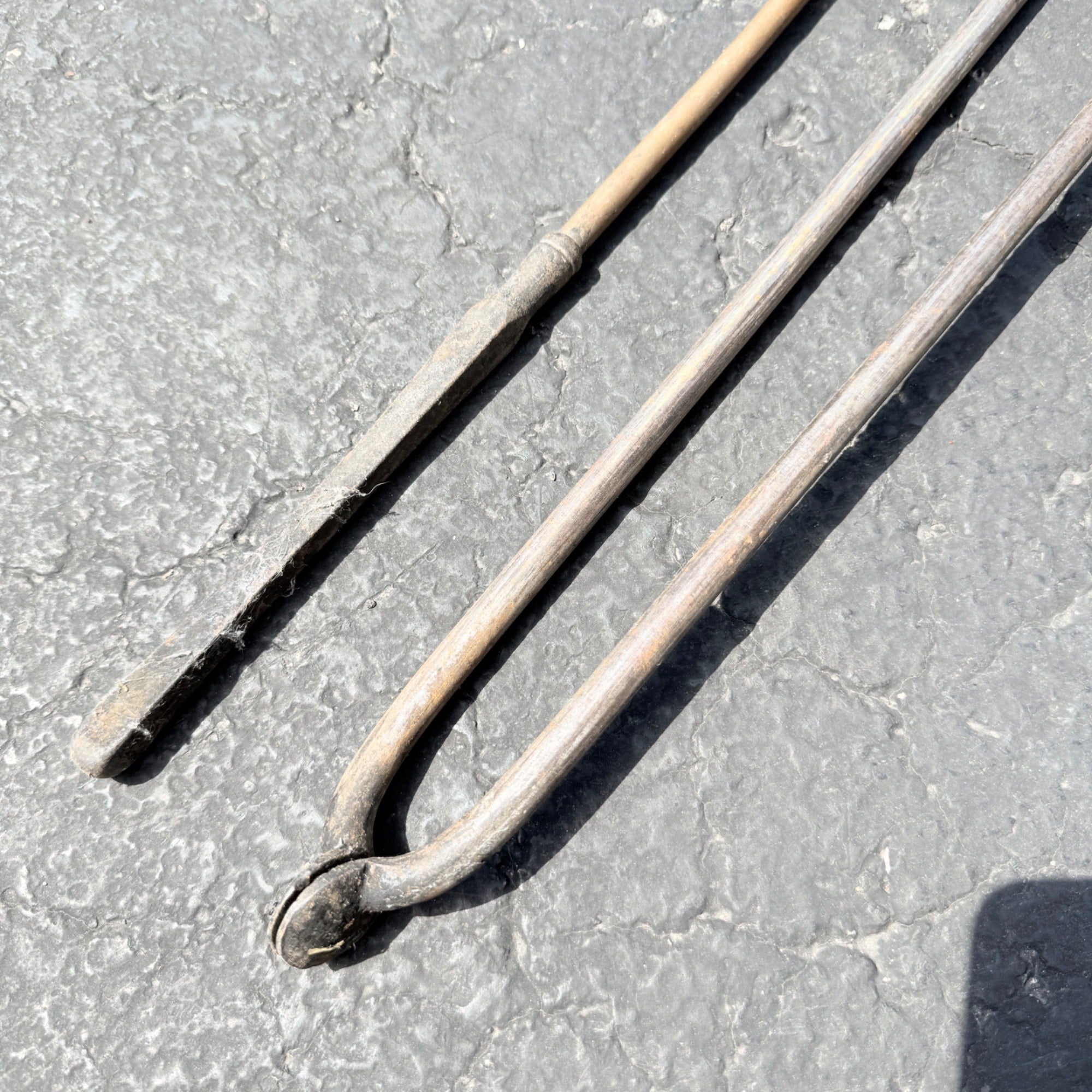 Antique Vintage Brass Handle & Steel Fireplace Tools Tongs & Fire Poker