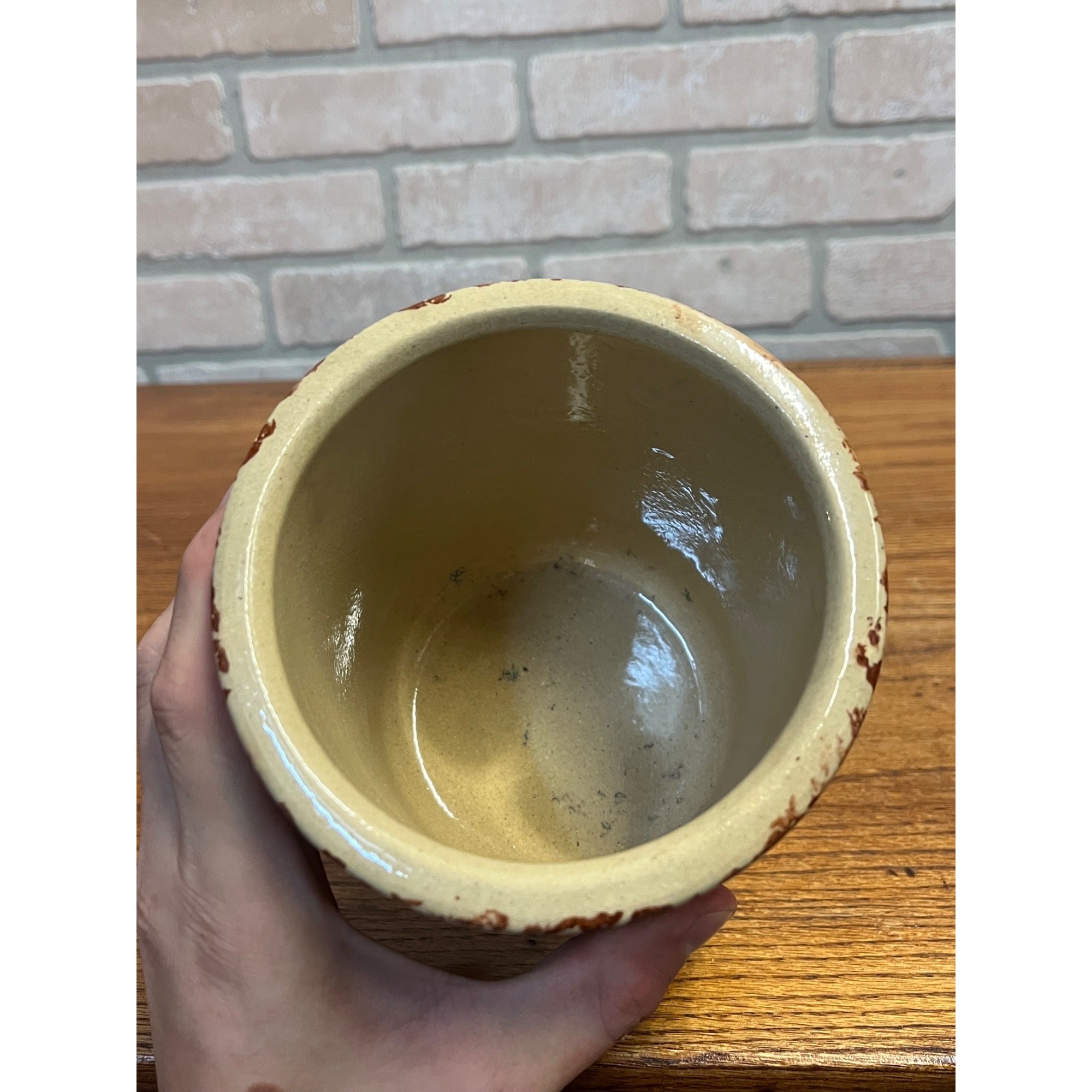 Vintage Roseville Pottery Crock Utensil Holder R.R.P. Co. Ohio Reddish-Brown Sponge Decoration