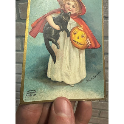 Vintage A Jolly Halloween Black Cat Witch Ellen Clapsaddle Postcard 1909