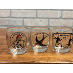 Vintage Novelty Humorous Sayings Illustrated Shot Glass Set of Four (4) Mid-Century Barware