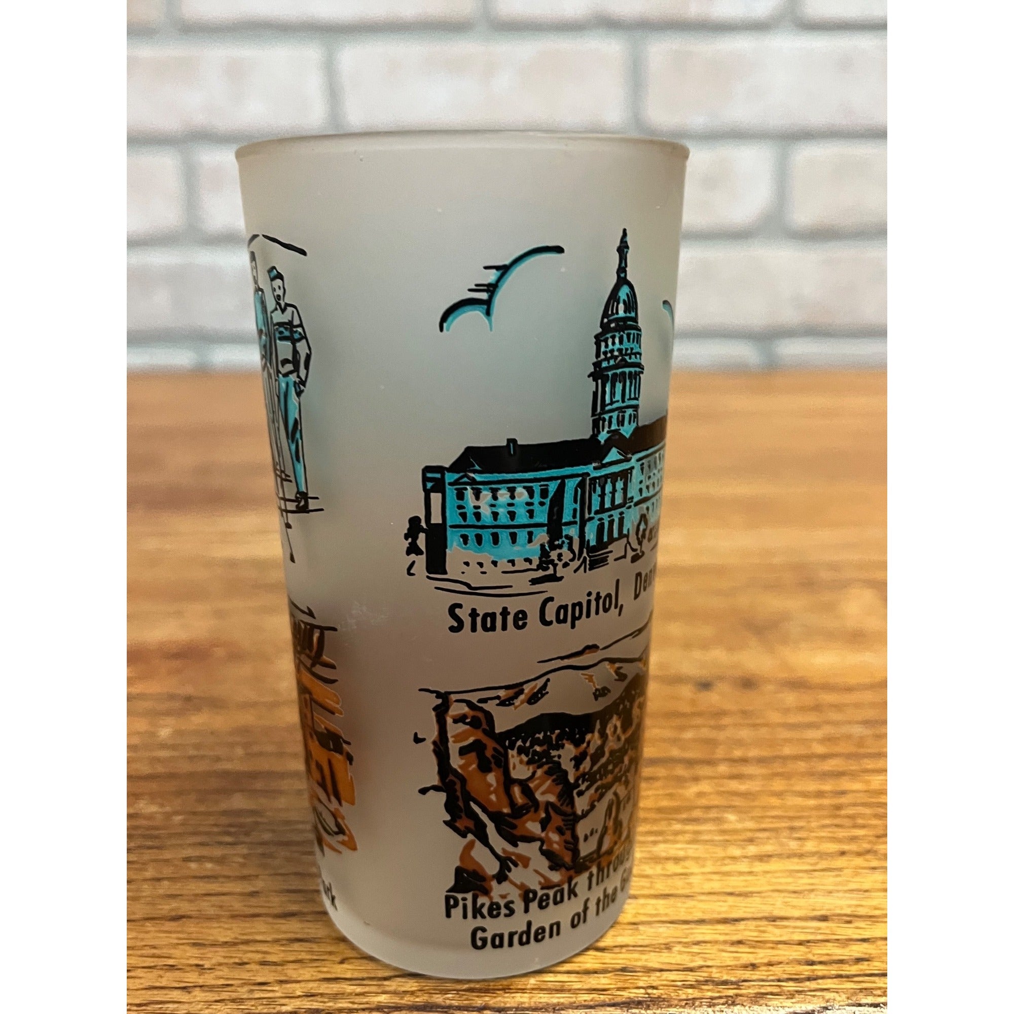 Vintage Frosted Drinking Glass Colorado Centennial State Hazel Atlas Buffalo Bill